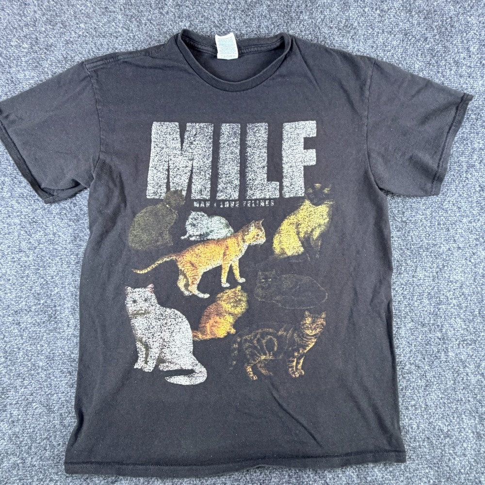 Delta T Shirt Men Medium Faded Black Cotton Man I Love Felines Graphic Crew Neck
